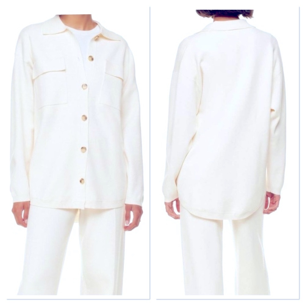 Aritzia Wilfred Free Off White Button-Up Knit Shirt Sz M Oversized Breast Pocket